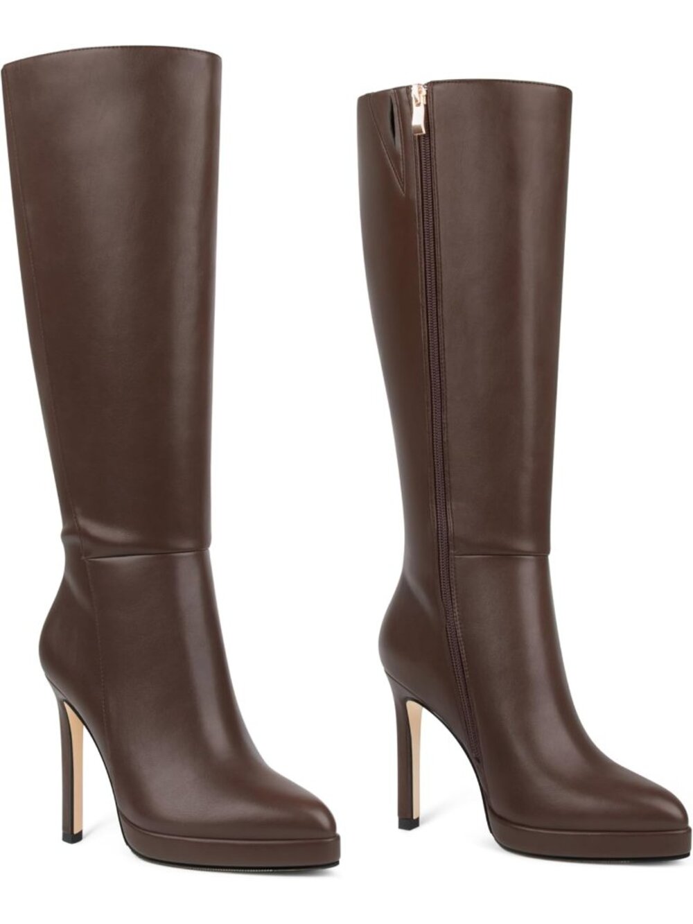 Women's Chocolate Fashionable Side Zipper Pointed Toe Knee High Heel Boots
